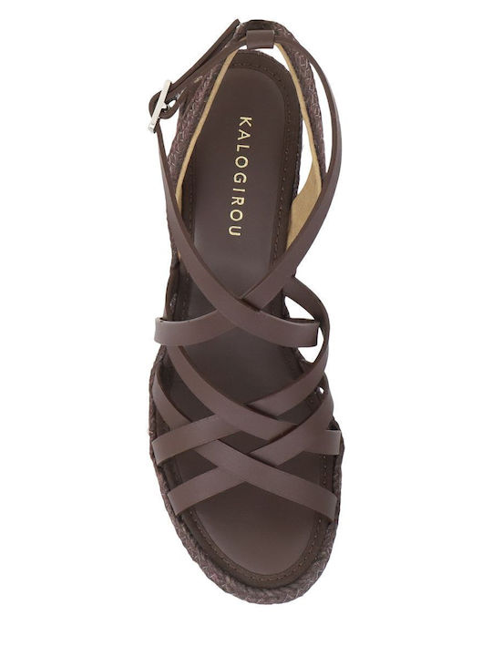 Women's Leather Platform Espadrilles Brown