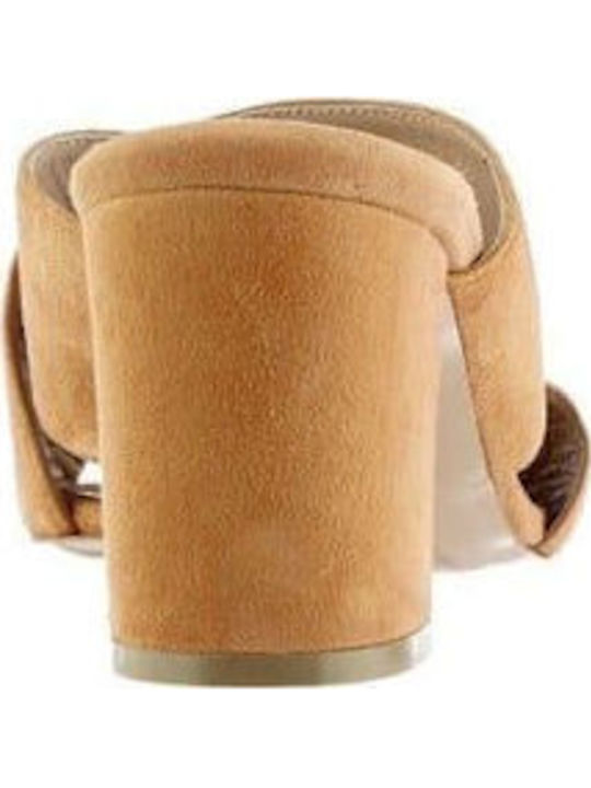 Piele Mule cu Toc în Culoare Bej