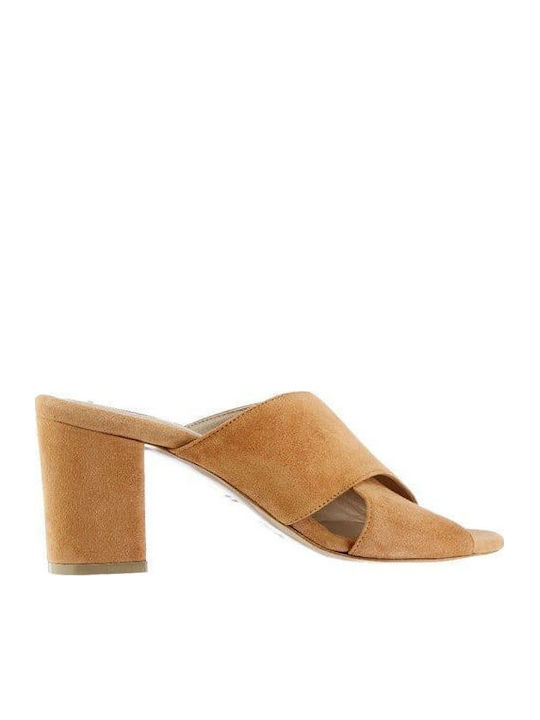 Piele Mule cu Toc în Culoare Bej