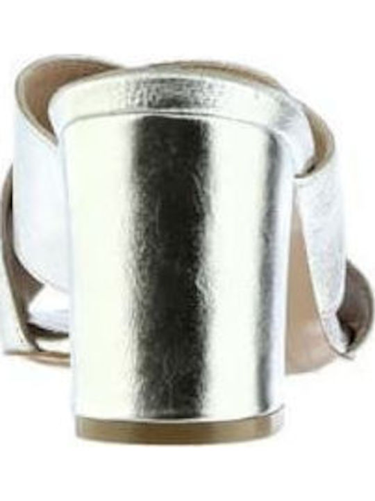 Leder Mules mit Absatz in Silber Farbe