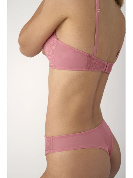 Women's String with Lace Pink