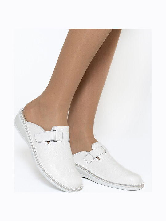Emanuele Leather Anatomic White Clogs