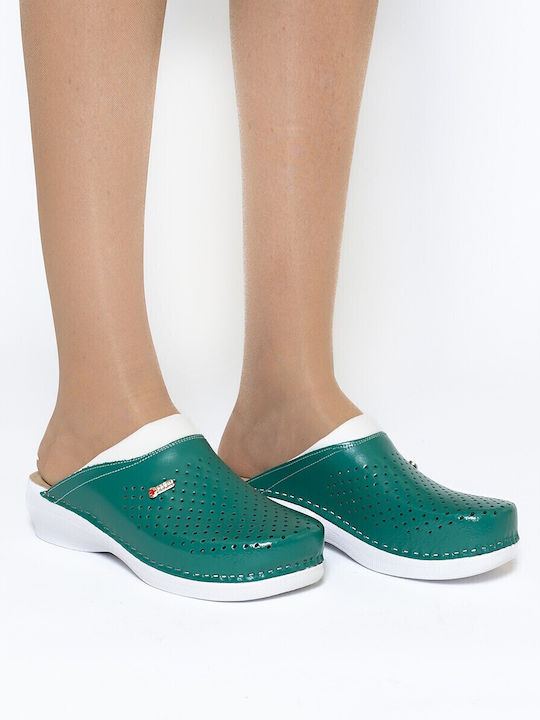 Leon MED100 Damen Leder Anatomisch Clogs Grün