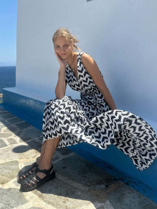Καλοκαιρινό Maxi Σεμιζιέ Φόρεμα Μαύρο