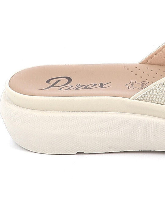Leder Flache Sandalen für Damen in Ecru Farbe