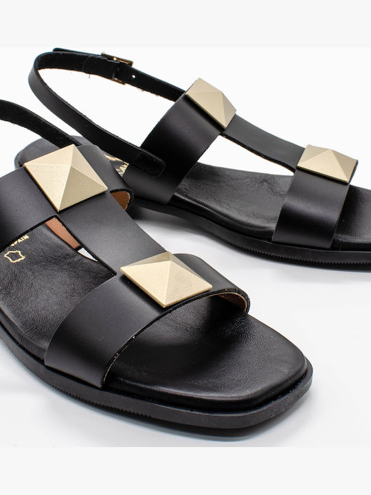 Leather Women's Flat Sandals Anatomic in Black Color