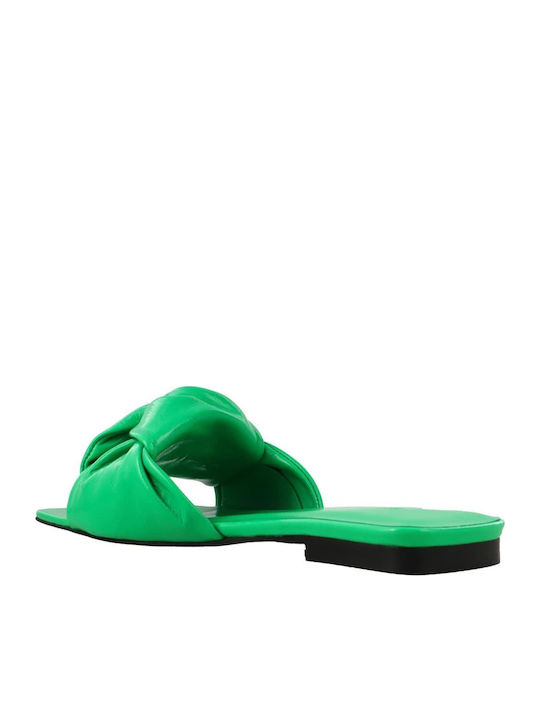 Leather Women's Flat Sandals in Green Color