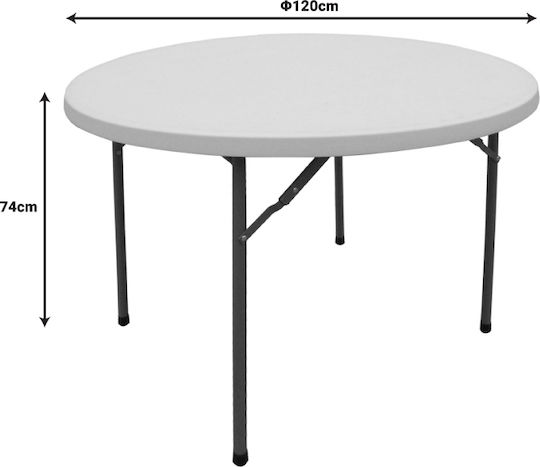 Comfort Outdoor Dinner Foldable Table with Plastic Surface and Metal Frame White Shade 120x120x74cm