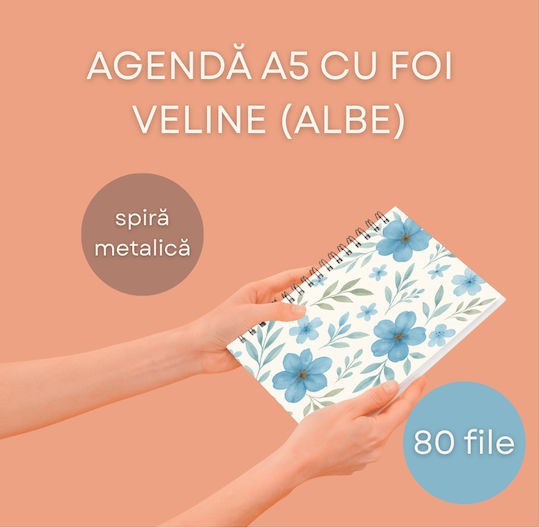 Caiet Spiral A5 Jurnal Bullet 80 Foi cu Pagini Albe Albastre
