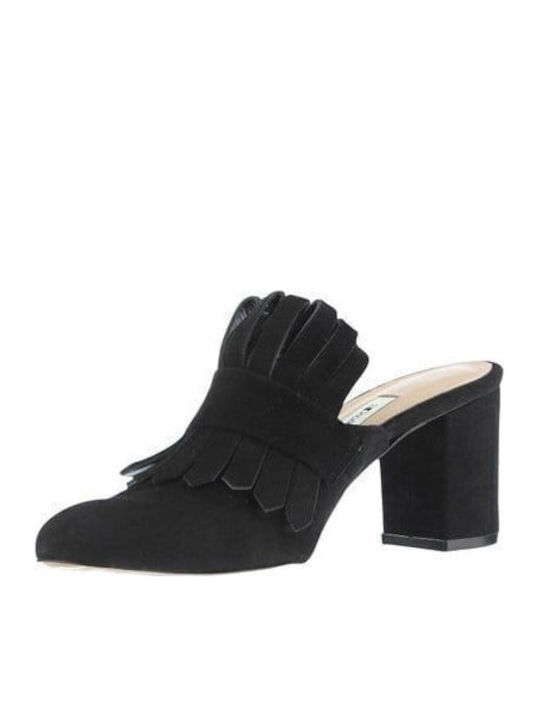 Leather Mules with Heel in Black Color