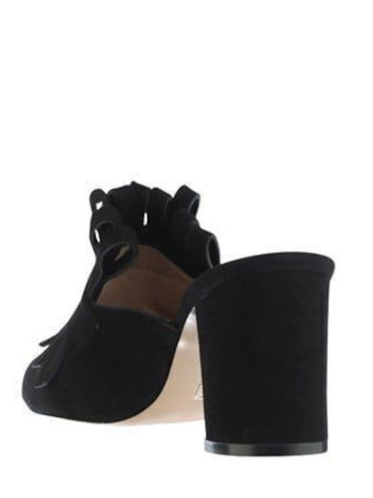 Leather Mules with Heel in Black Color