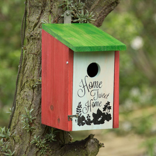 Căsuță decorativă pentru păsări din lemn 21.5 X 12 X 15.2 cm roșu verde