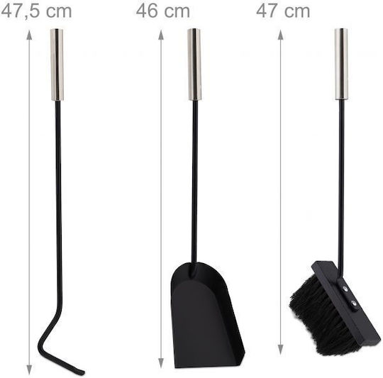Kaminofen-Werkzeugset 3-teilig Ständer Stahl Schwarz Silber