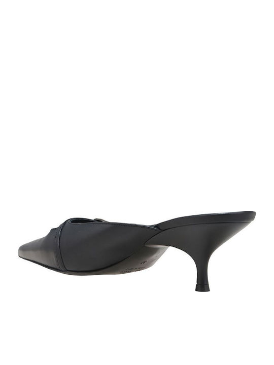 Leather Mules with Low Heel in Black Color