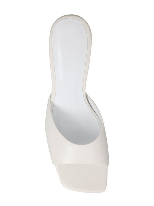 Leather Mules with High Heel in White Color