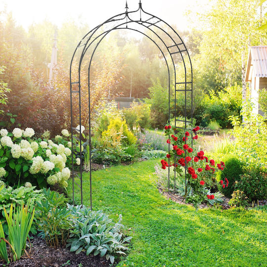 Arcadă Metalică pentru Grădină Flori Cățărătoare Negru 242 X 138 X 35.5 Cm Relaxdays