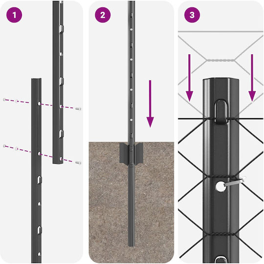 Vidaxl Steel Posts 22 Pcs U-channel Grey 150 cm Hexagonal Fence Vidaxl Grey 1.5x50 m Steel