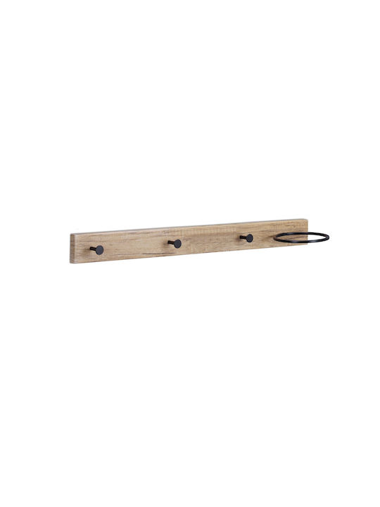 Coat Rack 3 Hooks 1 Ring MDF Iron Dimensions 13 x 65 x 14.5 cm Brown Black Relaxdays