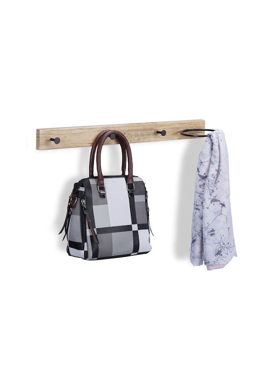 Coat Rack 3 Hooks 1 Ring MDF Iron Dimensions 13 x 65 x 14.5 cm Brown Black Relaxdays