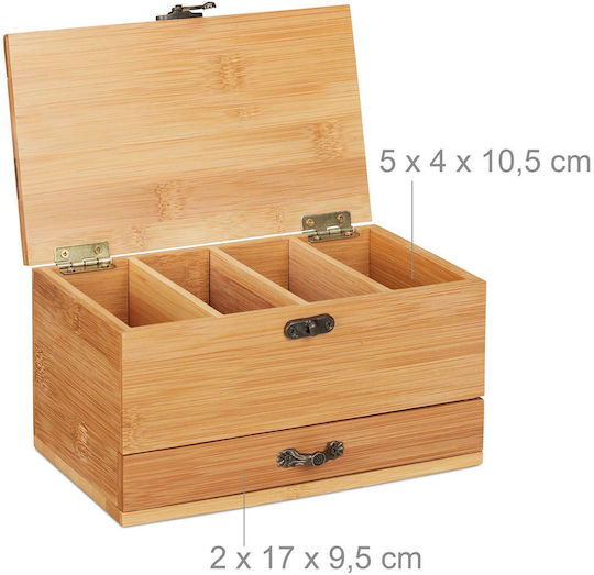 Relaxdays Καλάθι Αποθήκευσης Bamboo με Καπάκι Μπεζ 20x12x11cm