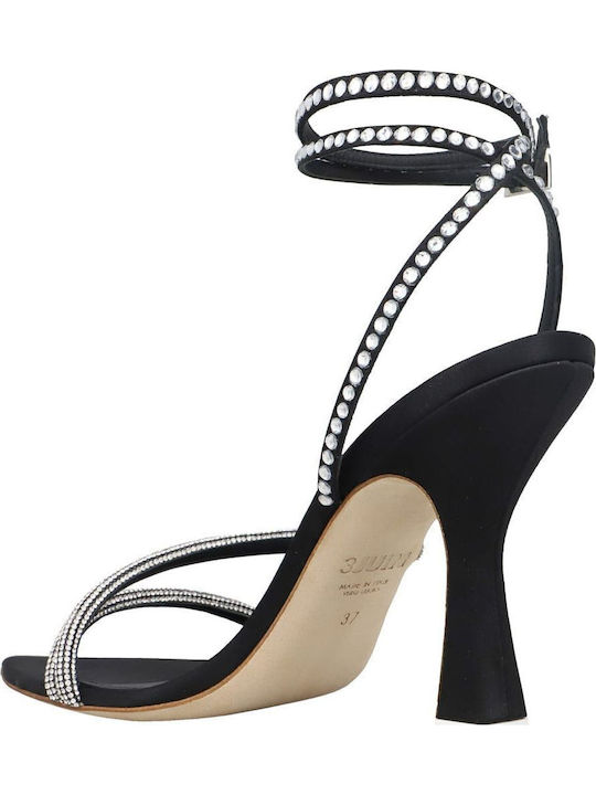 Fabric Sandals with Strass Black