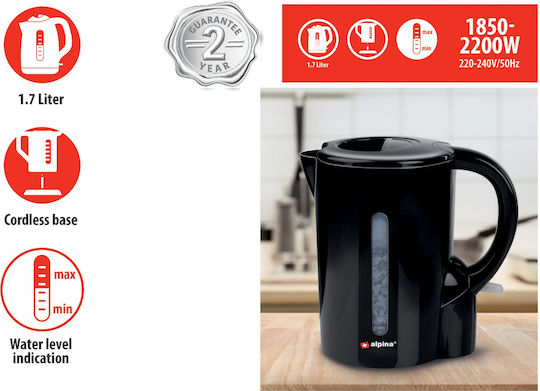 Alpina Appliances Βραστήρας 1.7lt 1850W Μαύρος
