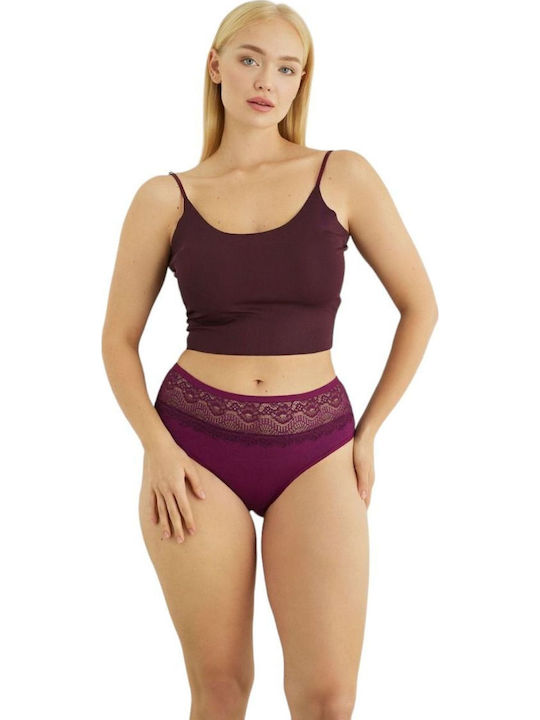 Βαμβακερά Hohe Taille Damen Slip MultiPack mit Spitze Burgundisch