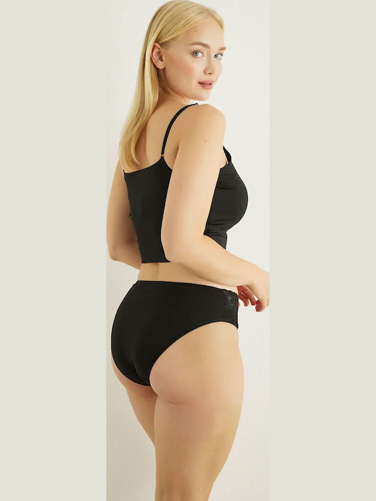 Βαμβακερά Ψηλόμεσα Γυναικεία Slip MultiPack με Δαντέλα Μαύρο