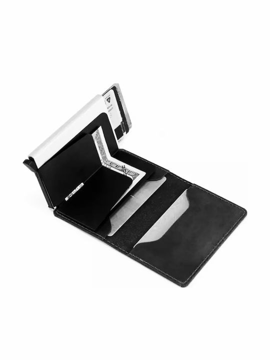 Leather Men's Wallet Cards with RFID and Slide Mechanism Black
