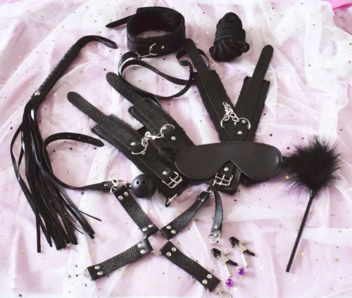 BDSM Kit Σετ Ερωτικά Αξεσουάρ Φετίχ Δεσίματος από Δερματίνη Μαύρο 10τμχ