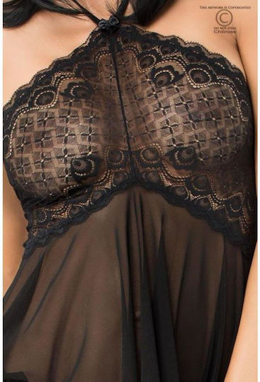 Chilirose Sexy Babydoll mit Spitze & Transparenz Schwarz