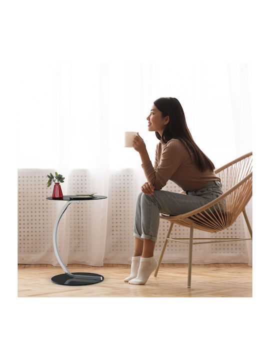 Masă Laterală Rotundă Mese De Cafea Din Sticlă Neagră L40xL55cm
