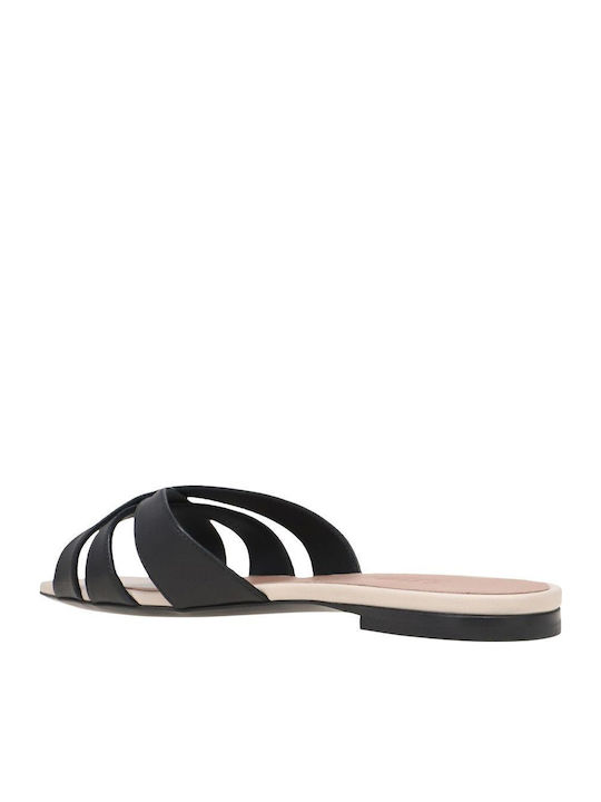 Leather Women's Flat Sandals in Black Color