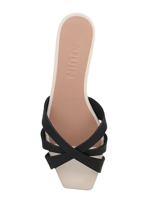 Leather Women's Flat Sandals in Black Color