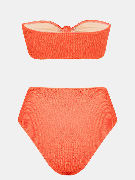 Bikini-Set Hohe Taille Neon Coral
