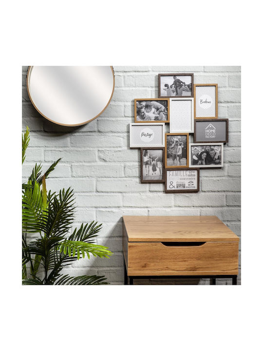 Multi Wall-Mounted Picture Frame 10 Photos Plastic With Brown Frame
