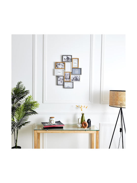 Multi Wall-Mounted Picture Frame 10 Photos Plastic With Brown Frame