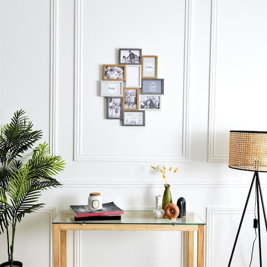 Multi Wall-Mounted Picture Frame 10 Photos Plastic With Brown Frame