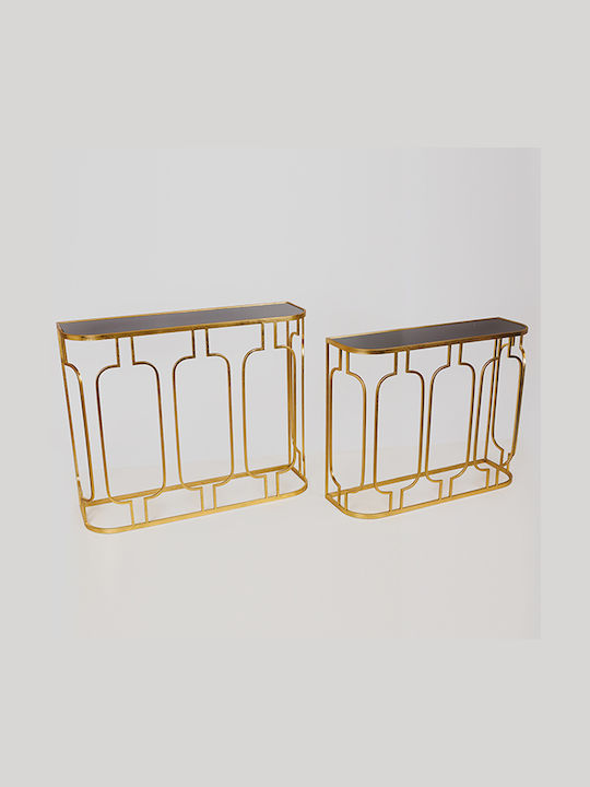 Console Table Metal with Glass Surface Gold, Black L100xW30xH82cm
