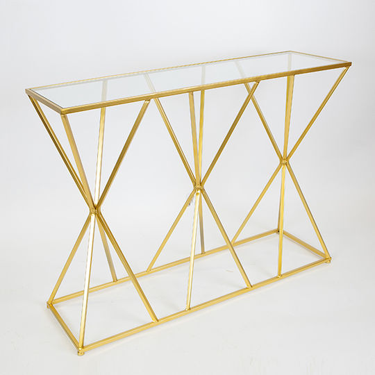 Estheti Home Конзолна Маса Метална Златиста Стъклен Плот 107x32x78cm 750-27012