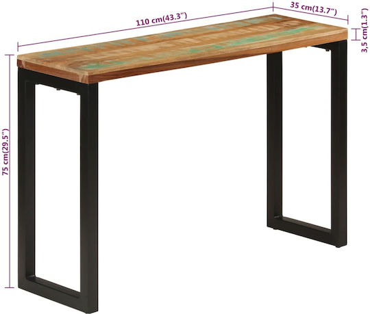 Console Table of Solid Wood & Metal Colorful L110xW35xH75cm
