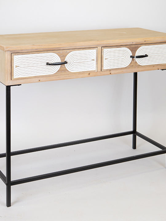 Estheti Home Κονσόλα Ξύλινη Δύο Συρτάρια Φυσικό Μεταλλική Βάση 100x41x80.50cm 750-25021
