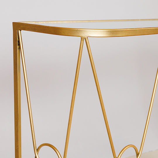 Console Table Metal with Glass Surface with Mirror Golden L100xW30xH75cm