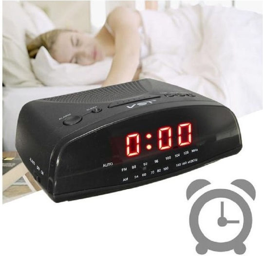 Tischuhr Digital LED mit Wecker & Tischradio Schwarz VST-905