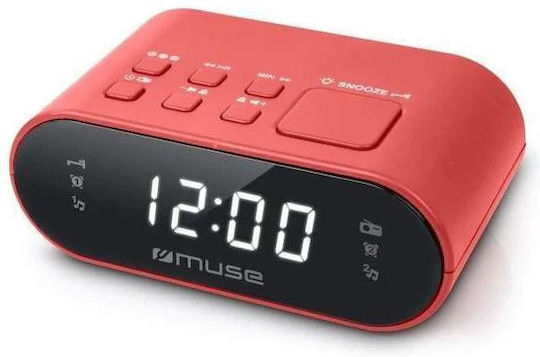 Muse Tabletop Digital LED Clock with Alarm Clock & Radio Red M-10RED
