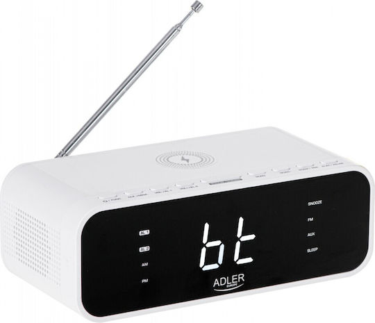 Adler Tischuhr Digital Kunststoff mit Radio & Kabellosem Aufladen Weiß AD 1192