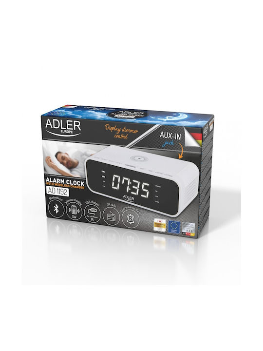 Adler Επιτραπέζιο Ψηφιακό Ρολόι με Ραδιόφωνο & Ασύρματη Φόρτιση Λευκό AD 1192