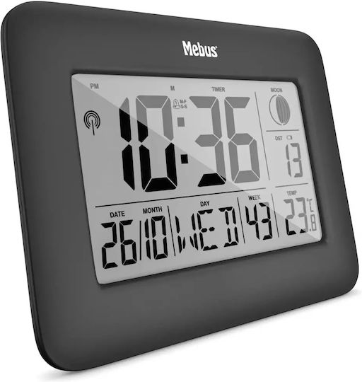 Mebus Επιτραπέζιο Ψηφιακό Ρολόι LCD με Ξυπνητήρι Μαύρο 46732