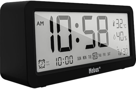 Mebus Кварцов Будилник Масов Дигитален Часовник LCD Черен 25819