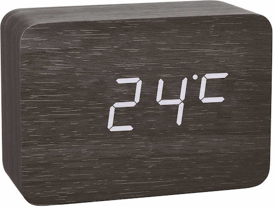 TFA Tabletop Digital Wooden Clock with Alarm Clock Black